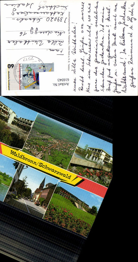 616943, Multi-image postcard Waldbronn Black Forest Fountain Kurhaus