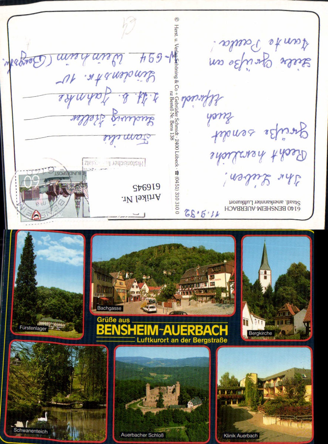 616945,Mehrbild Ak Bensheim Auerbach a. d. Bergstraße Bergkirche Bachgasse Klinik Auerbach Schloss