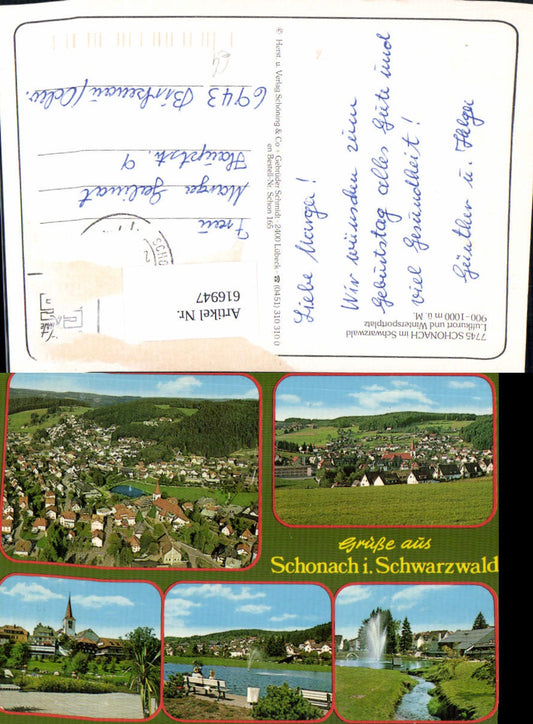 616947, Multi-image postcard Schonach in the Black Forest, fountain, church