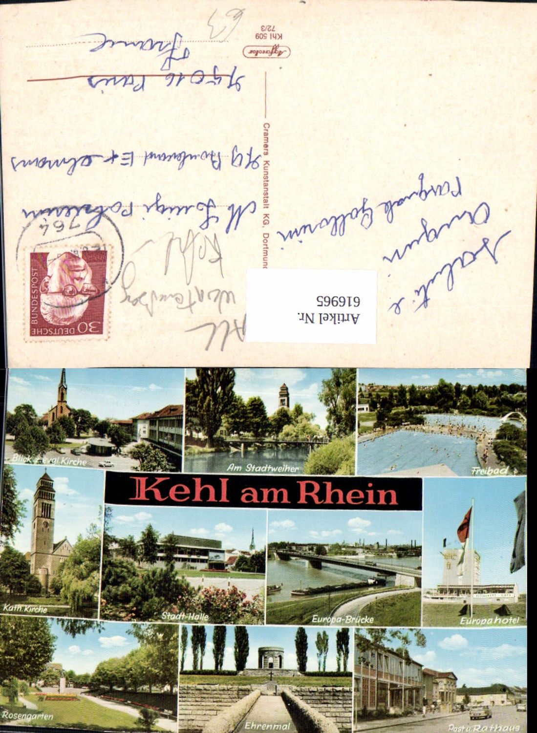 616965,Mehrbild Ak Kehl a. Rhein Stadtweiher Freibad Europahotel Ehrenmal
