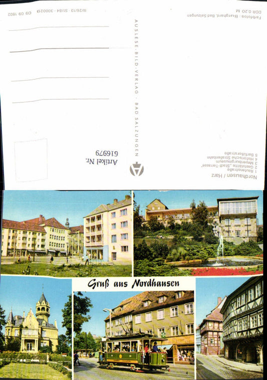 616979, Multi-image postcard Nordhausen Harz Rautenstraße Meyenburg Museum Historic Tram