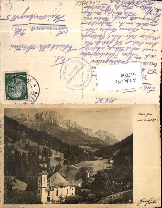 617060, great photo postcard Maria Gern with Untersberg Berchtesgaden Hintergern