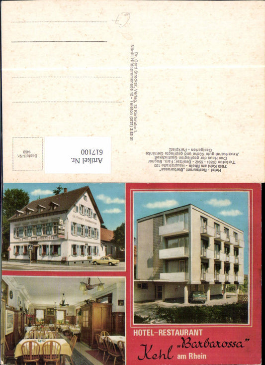 617100, Multi-image postcard Kehl am Rhein Hotel Restaurant Barbarossa