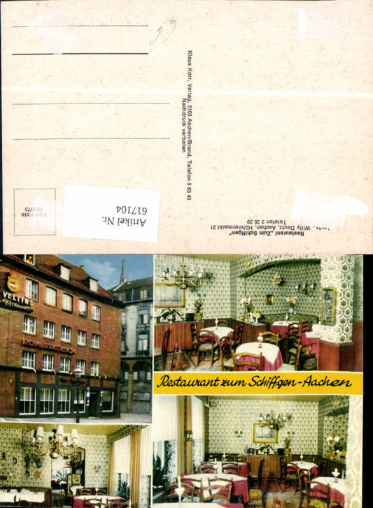 617104,Mehrbild Ak Aachen Restaurant Zum Schiffgen