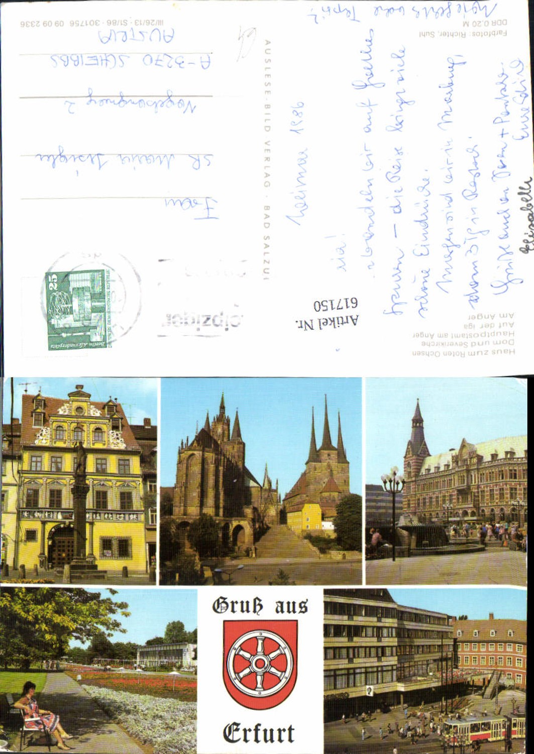 617150, Multi-image postcard Erfurt House of the Red Ox Cathedral Am Anger