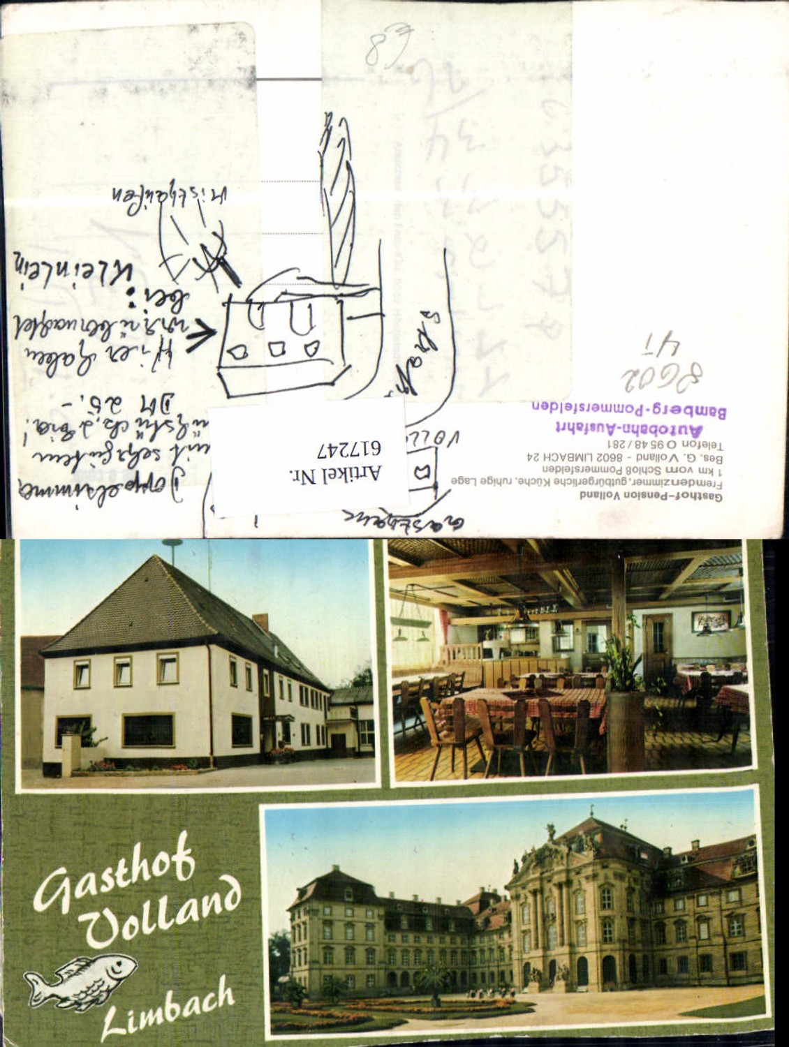 617247, Multi-image postcard Pommersfelden Limbach Gasthof Pension Volland