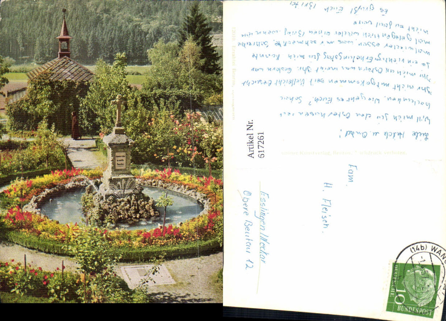 617261,Erzabtei Beuron Kreuzgarten Blumen Brunnen
