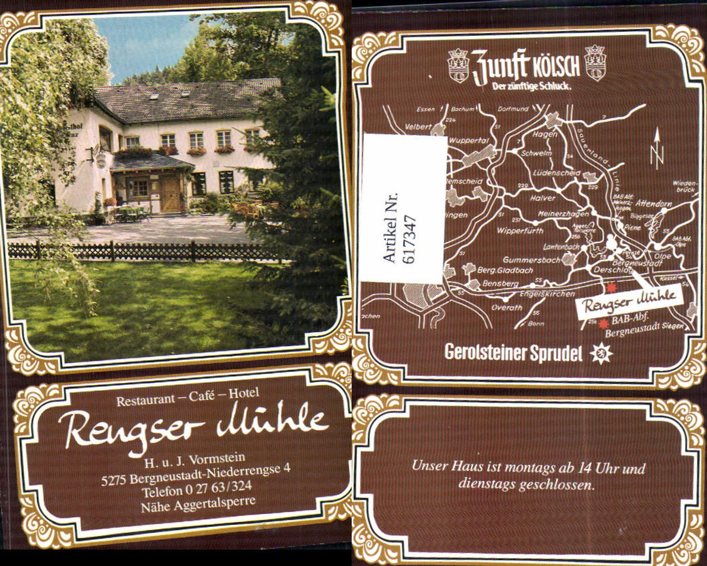 617347,Heftchen Klappbar Bergneustadt Restaurant Hotel Rengser-Mühle