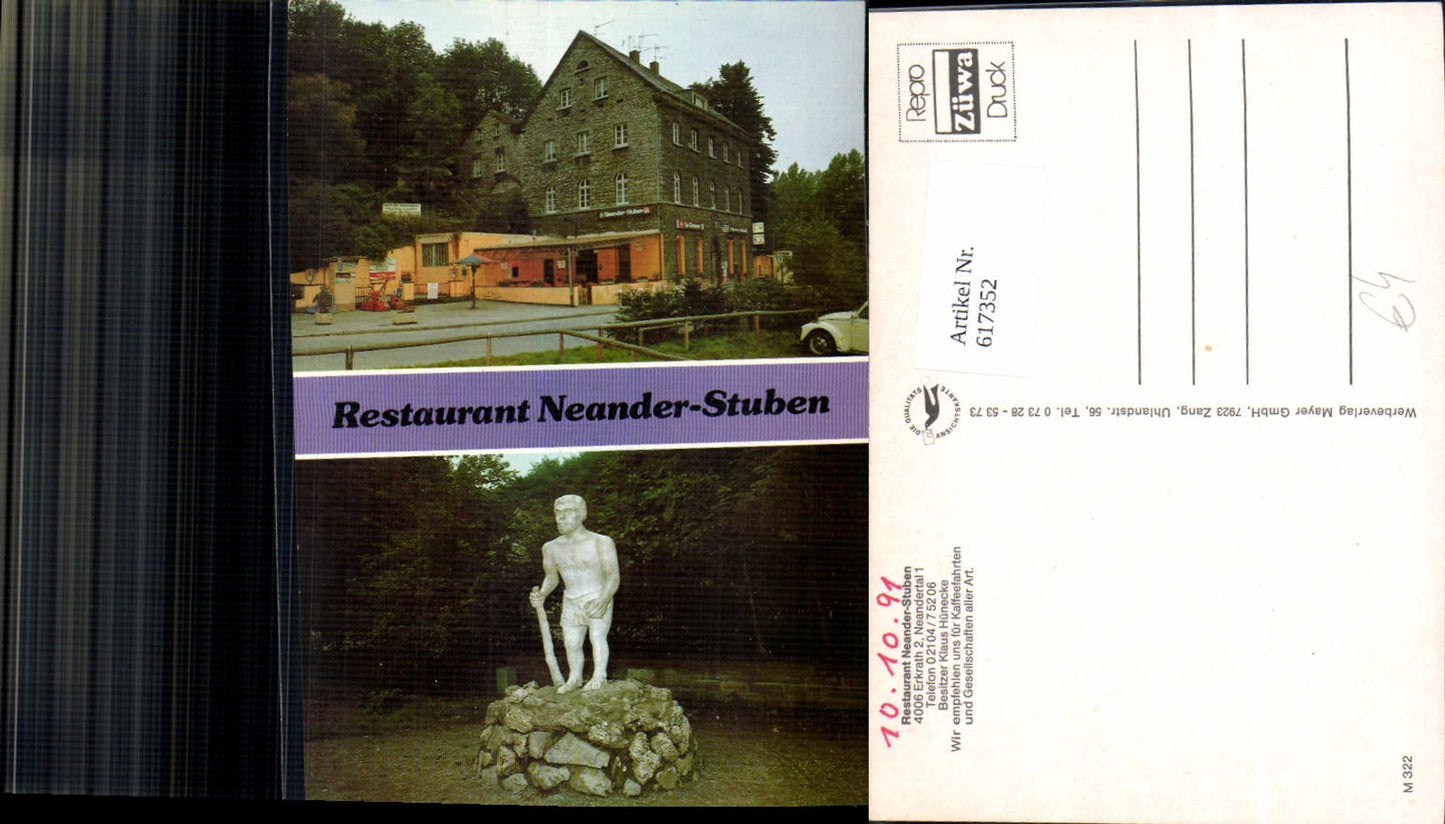 617352,Mehrbild Ak Erkrath Restaurant Neander-Stuben Neandertal Statue
