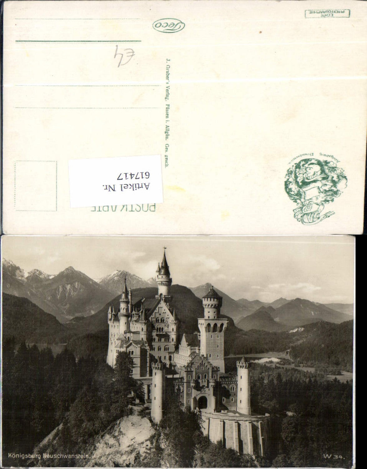 617417,Füssen im Allgäu Schloss Neuschwanstein pub J. Gruber W 34