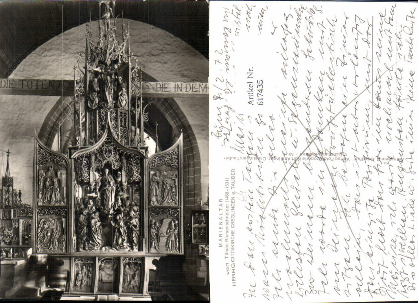 617435,Foto Ak Creglingen a. Tauber Marienaltar Herrgottskirche Kirche