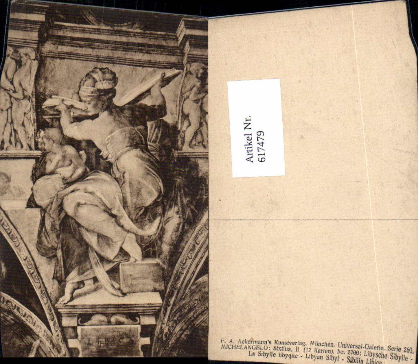 617479,Künstler Ak Michelangelo Sixtina Libysche Sibylle pub F. A. Ackermann 2700