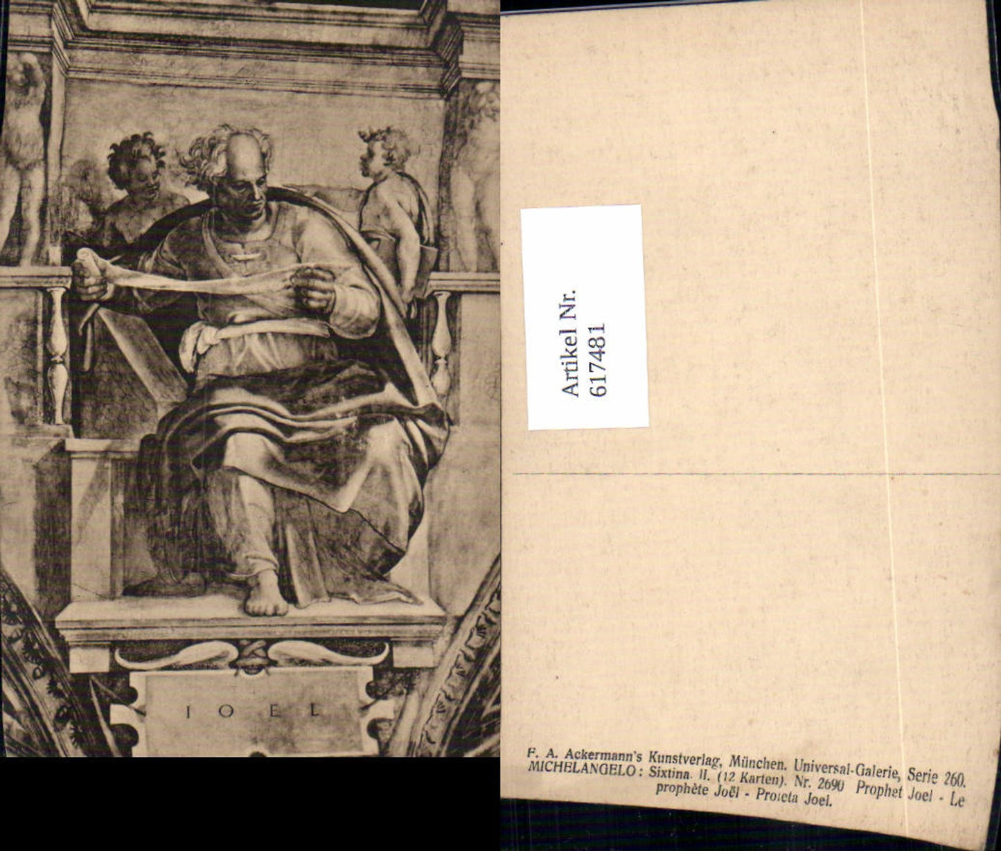 617481,Künstler Ak Michelangelo Sixtina Prophet Joel pub F. A. Ackermann 2690