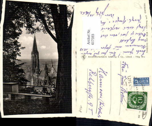 617593, Photo postcard Freiburg im Breisgau, view from Schlossberg