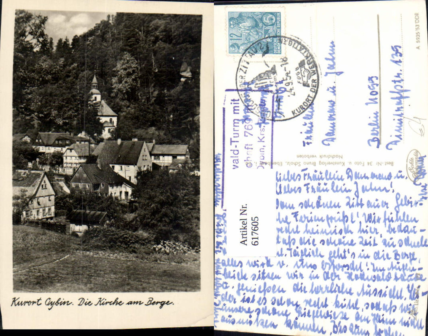 617605,Foto Ak Kurort Oybin Die Kirche am Berge