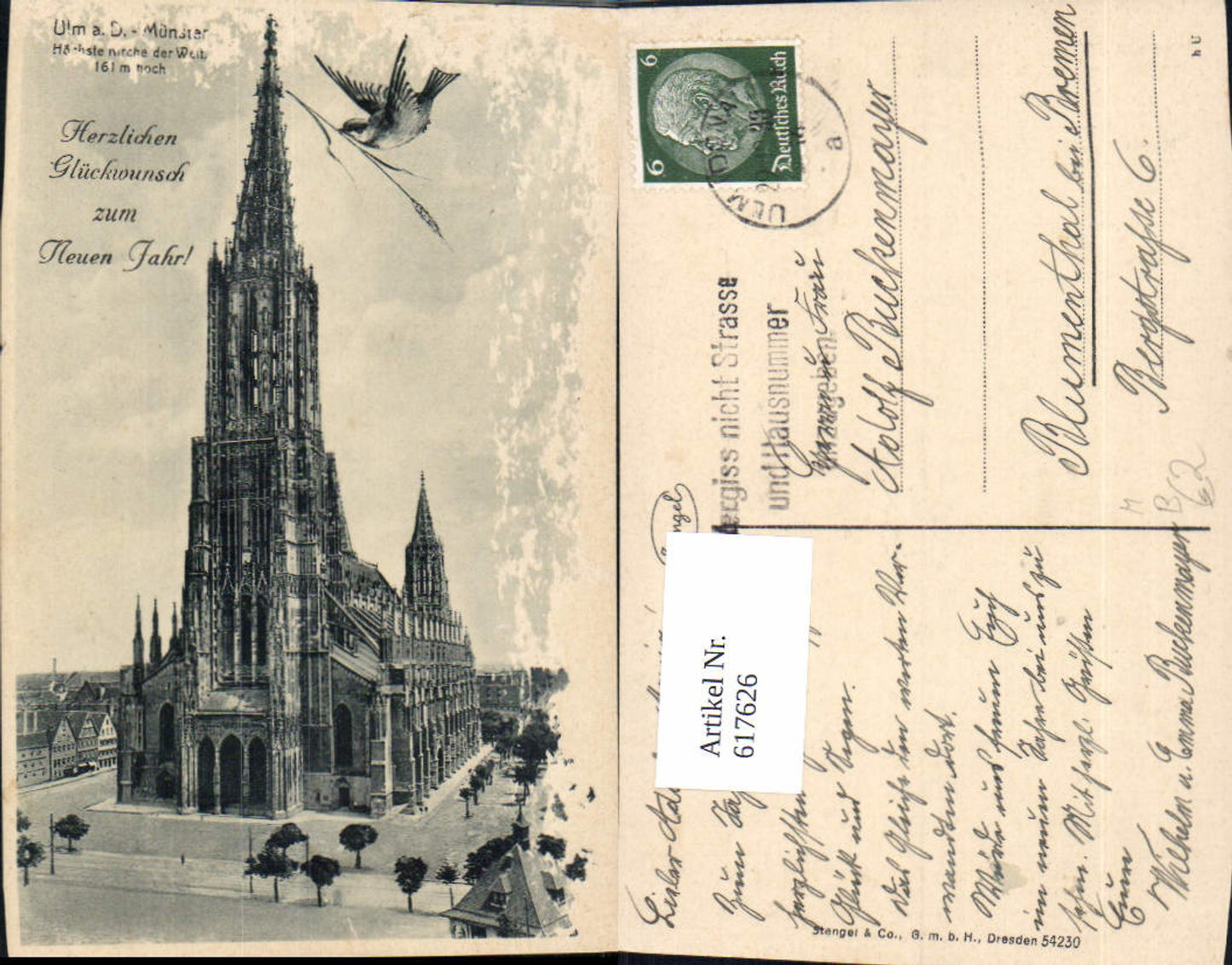 617626,Ulm a. Donau Münster Schwalbe Vogel Neujahr