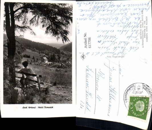 617706,Foto Ak Bad Grund Harz Haus Tanneck Frau a. Bank sitzend