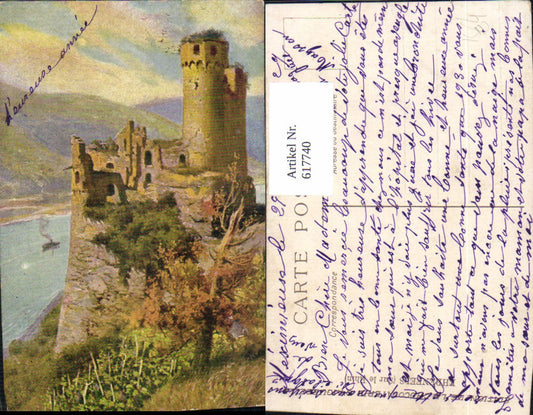 617740,Künstler Ak Rüdesheim am Rhein Burg Ehrenfels Sur le Rhin