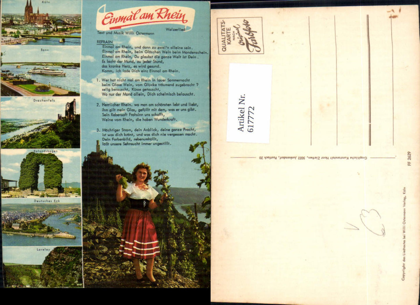 617772,Mehrbild Ak Einmal am Rhein Walzerlied Ostermann Köln Bonn Wein pub Horst Ziethen