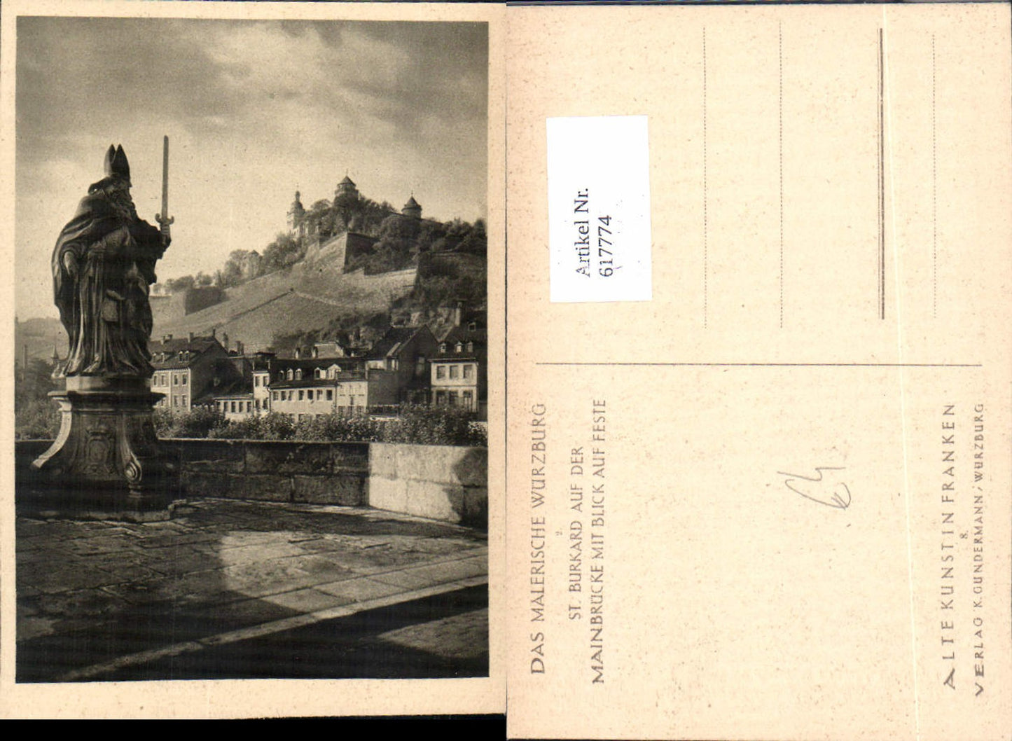 617774,Würzburg St Burkard auf d. Mainbrücke m. Blick auf Feste