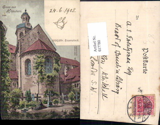 617780,Künstler AK Gruss aus Hildesheim Rosenstock Friedhof