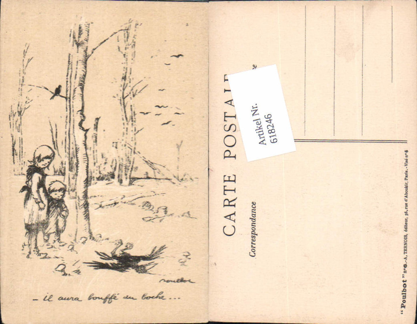 618246,Künstler AK Francisque Poulbot Kinder Rabe Vogel Poulbot No. 6