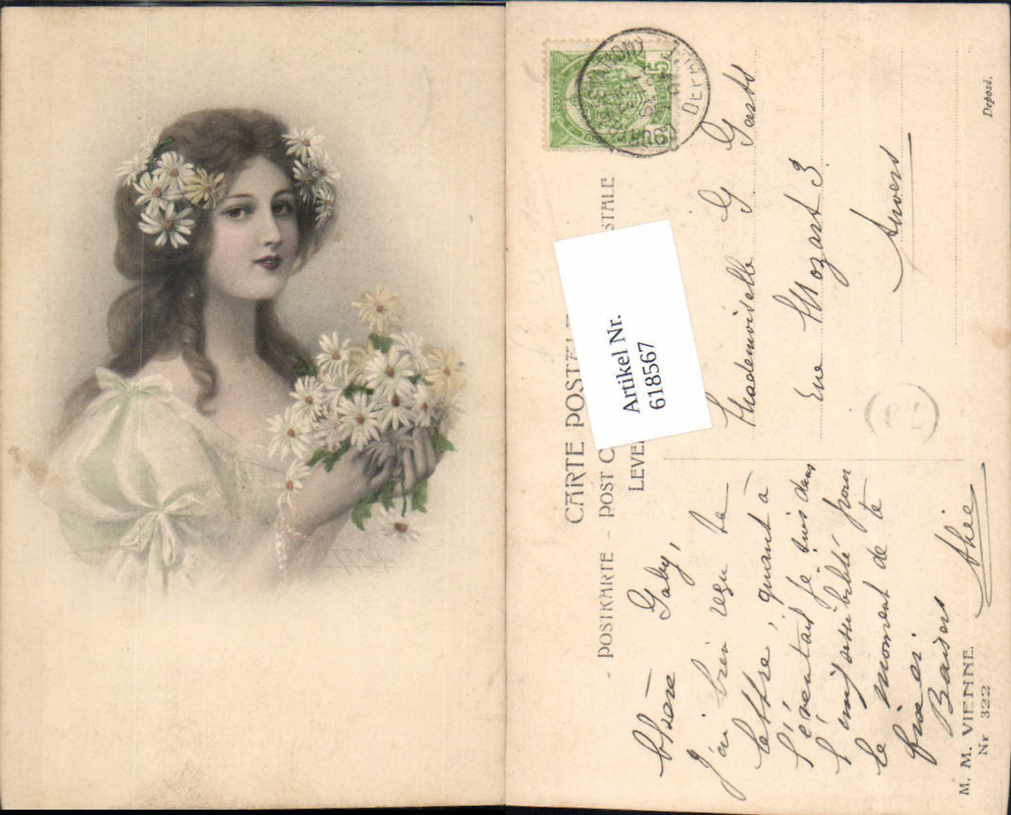 618567,Künstler AK R.R. v. Wichera Frau Blumen Gänseblümchen pub Munk Vienne 322