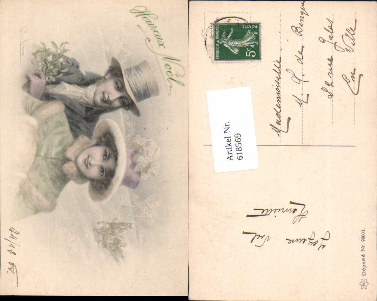 618569,Künstler AK R.R. v. Wichera Weihnachten Paar Hut Frau Glamour Schlitten