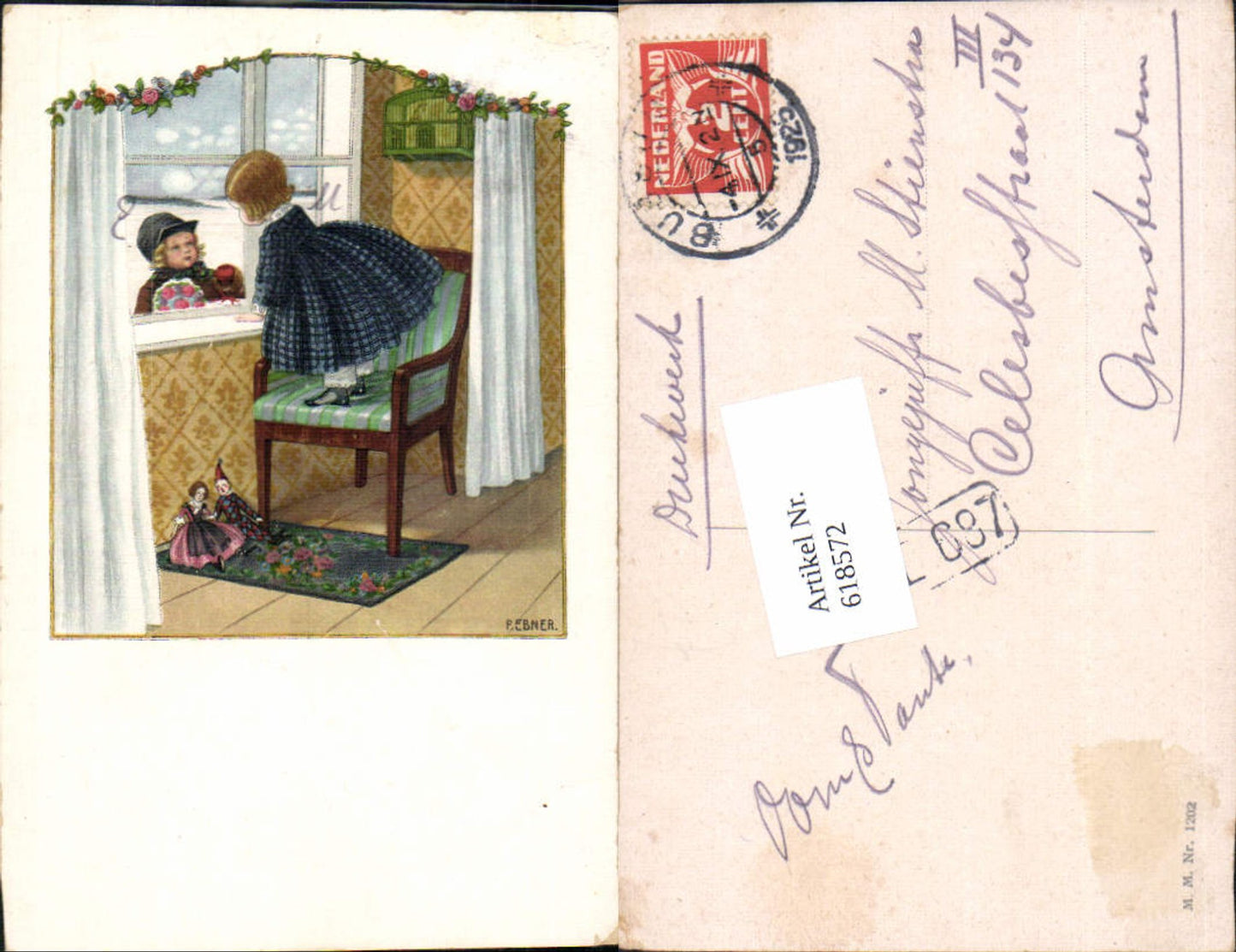 618572,Künstler AK Pauli Ebner Puppe Kinder Vogelkäfig pub Munk Vienne 1202