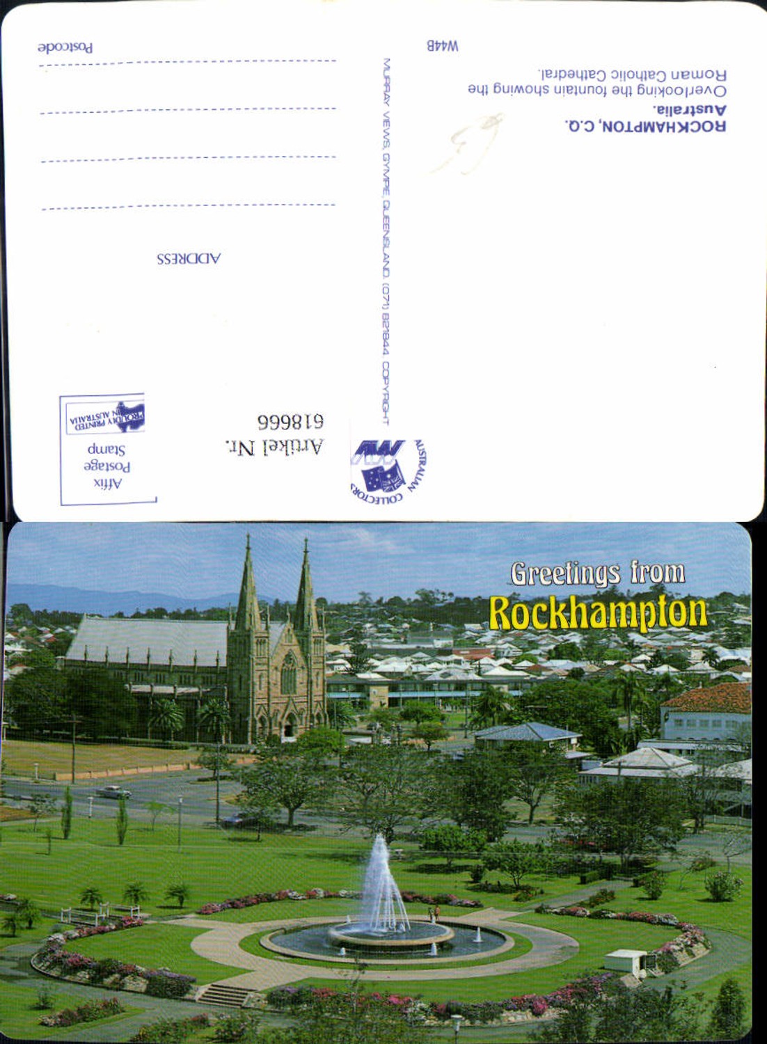 618666,Rockhampton Overlooking the fountain showing the Roman Catholic Cathedral Australia