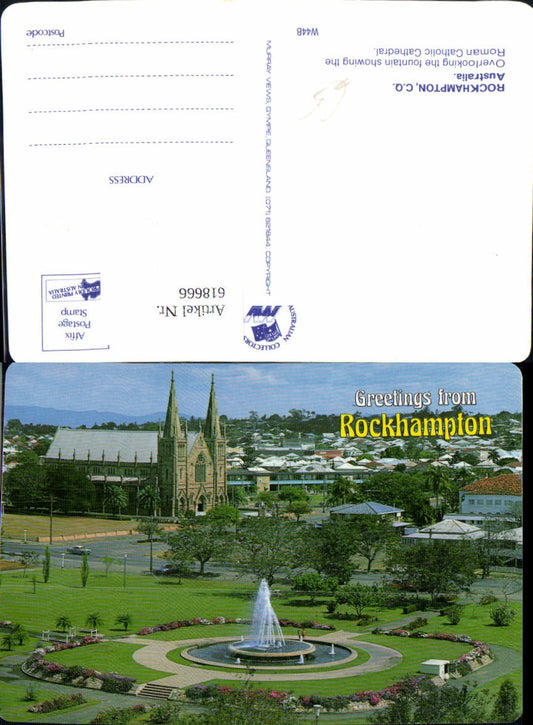 618666,Rockhampton Overlooking the fountain showing the Roman Catholic Cathedral Australia