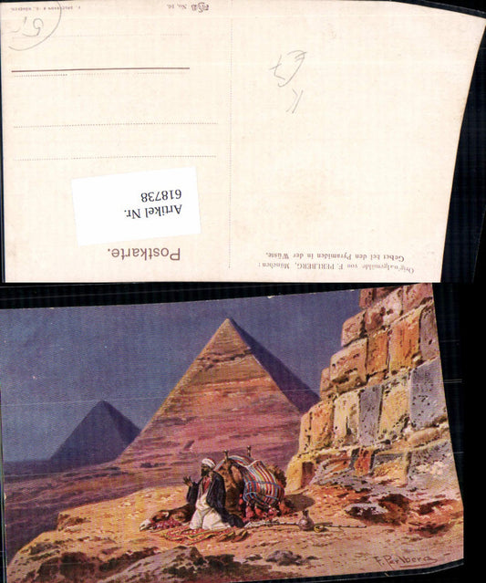 618738,Künstler Ak F. Perlberg Gebet b. d. Pyramiden Wüste Egypt