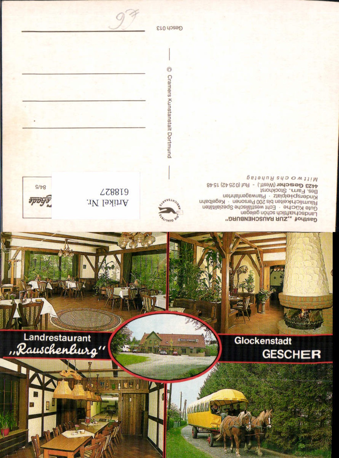 618827,Mehrbild Ak Gescher Westfalen Gasthof Zur Rauschenburg Pferdewagen Pferde