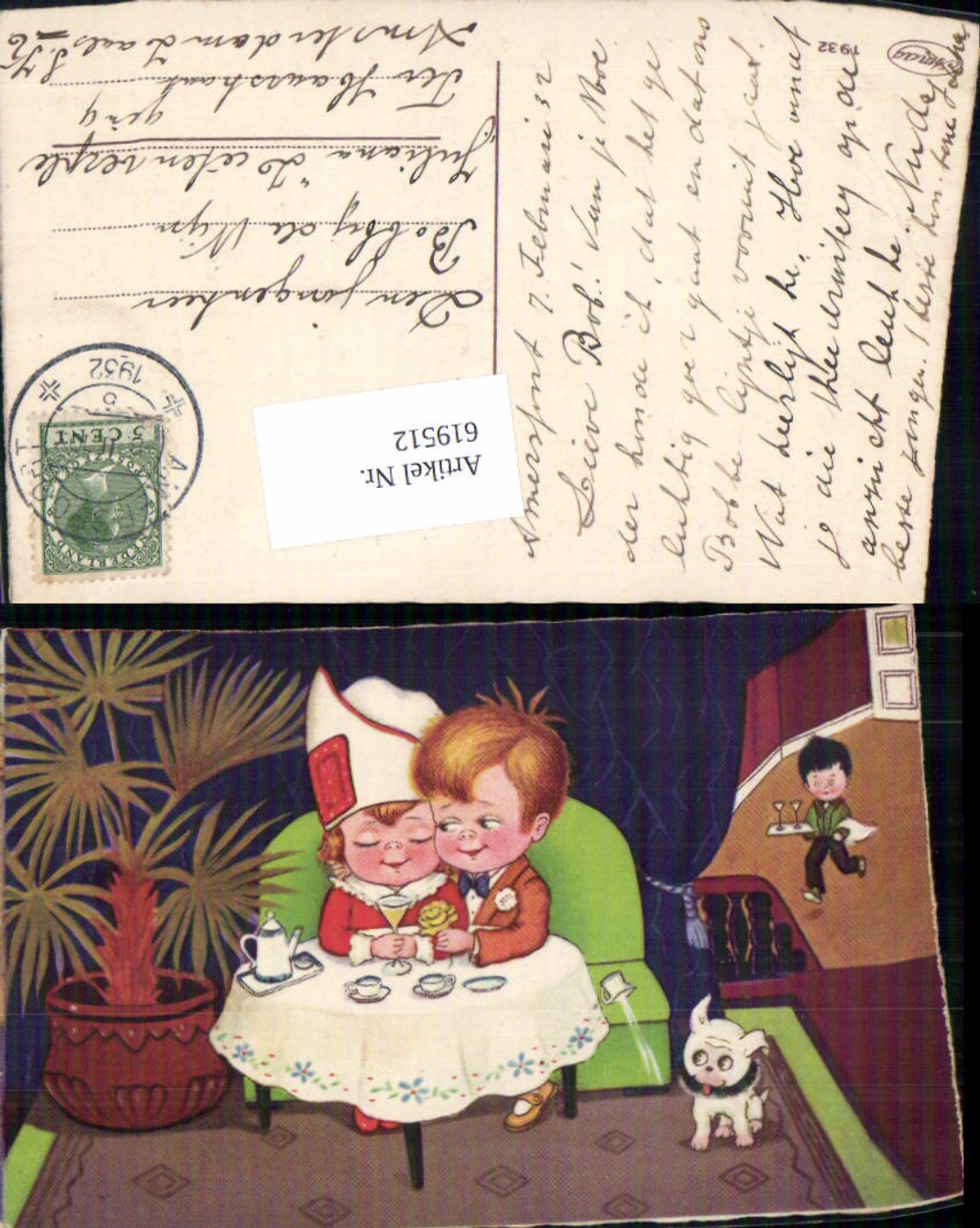 619512,Künstler AK Margret Boriss Hund Humor Dinner Kinder
