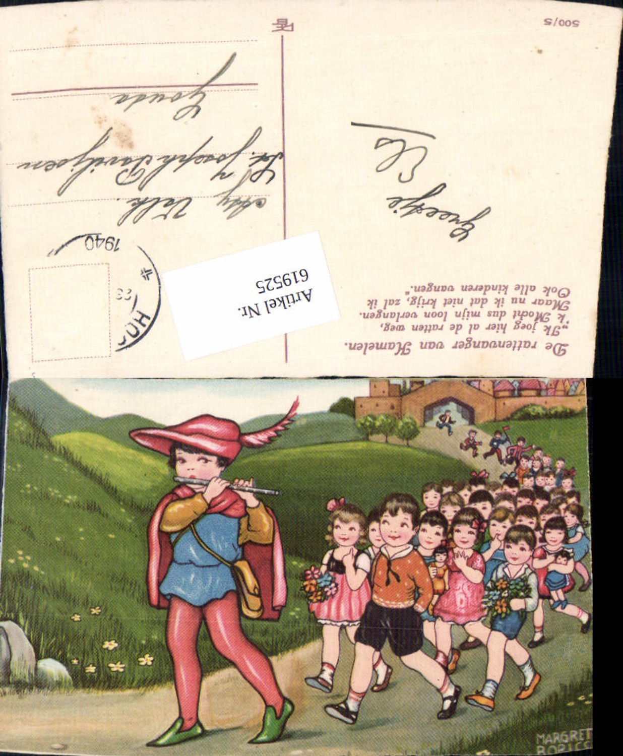 619525,Künstler AK Margret Boriss Puppe Märchen Flöte Ratenfänger v. Hameln