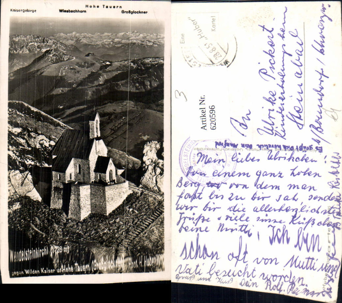 620596, Photo Ak Brannenburg Wendelsteinkirchl against Wilder Kaiser and Hohe Tauern