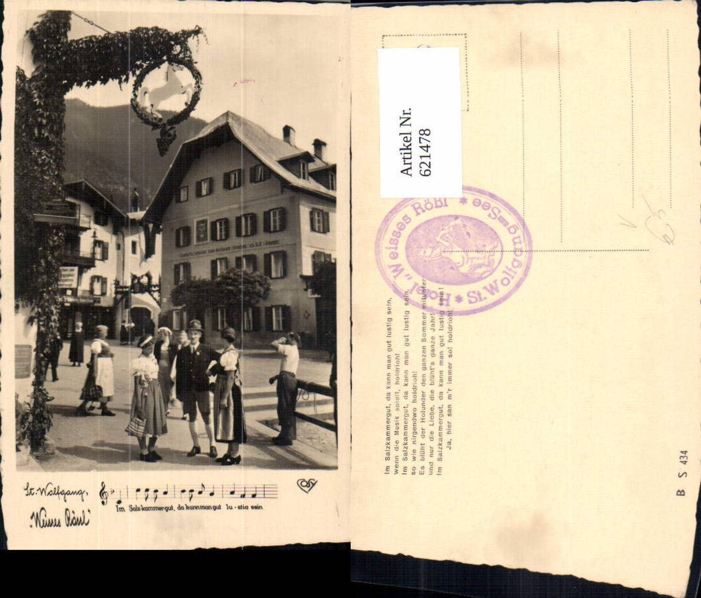 621478,Foto Ak Sankt Wolfgang im Salzkammergut Weisses Rössl Tracht Liedzeile pub Cosy BS 434
