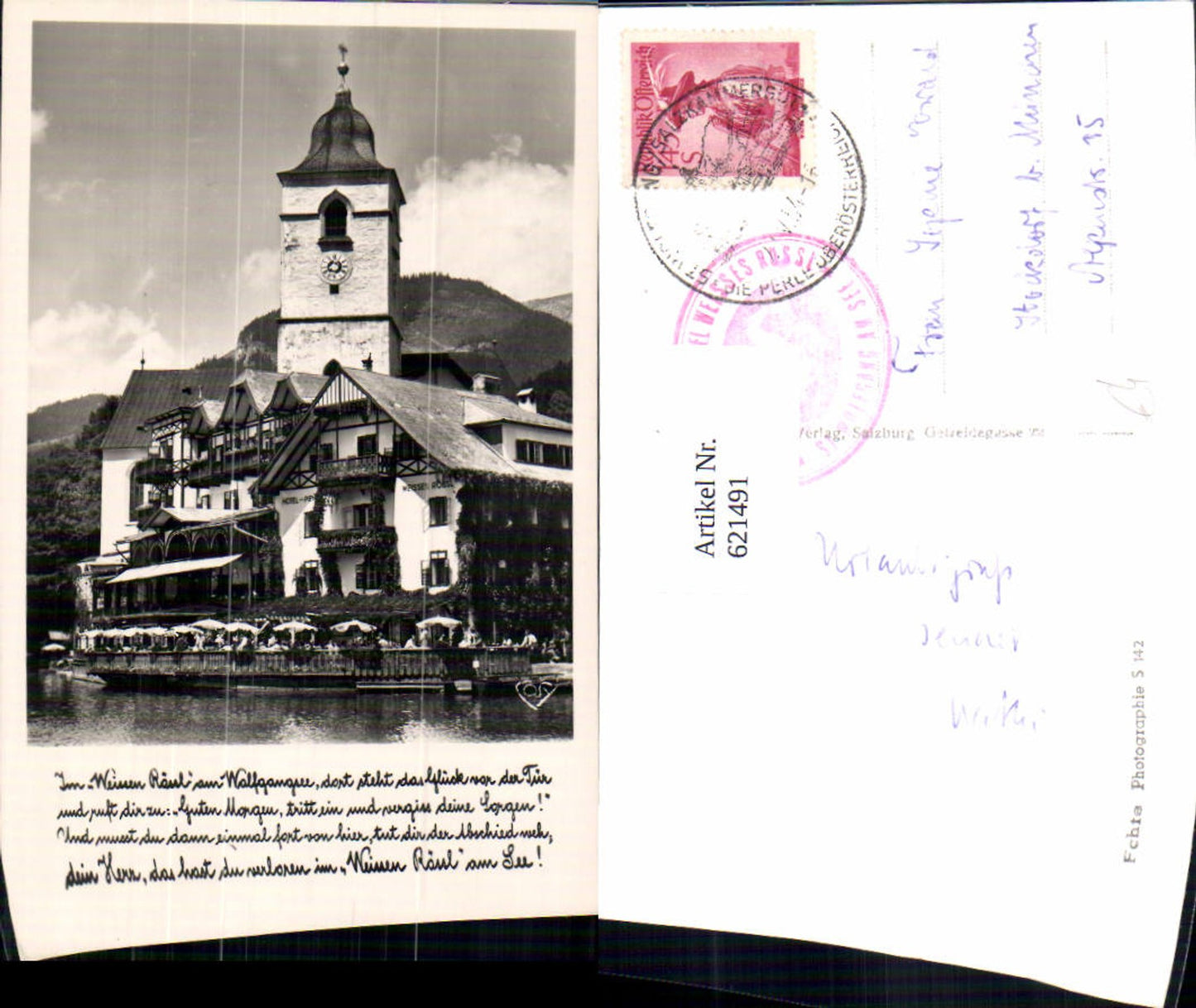 621491,Foto Ak Sankt Wolfgang im Salzkammergut Weisses Rössl Text pub Cosy S 142