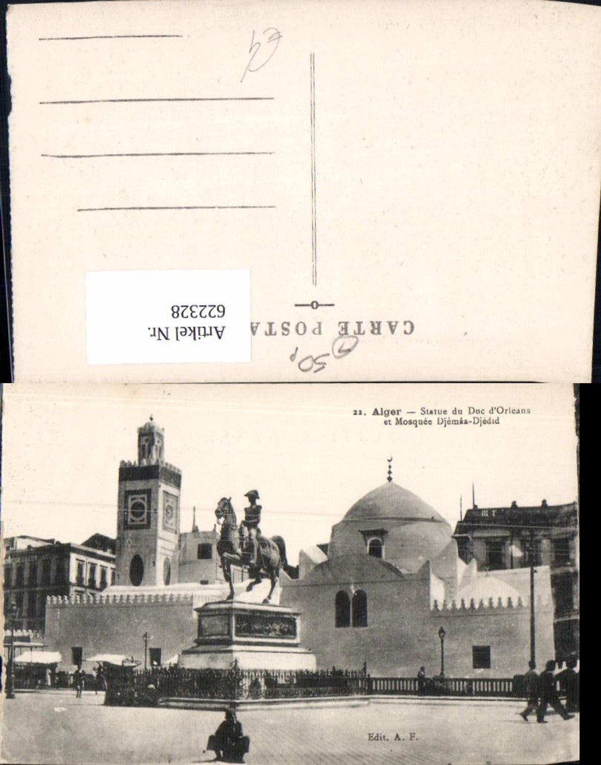 622328,Alger Algier Statue du Duc d Orleans et Mosque Djemaa-Djedid Algeria