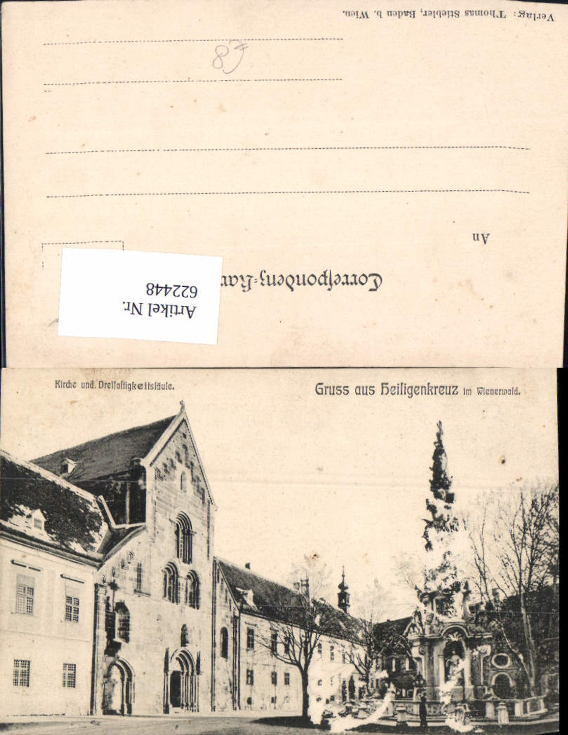 622448,Litho Heiligenkreuz Wienerwald Kirche u. Dreifaltigkeitssäule