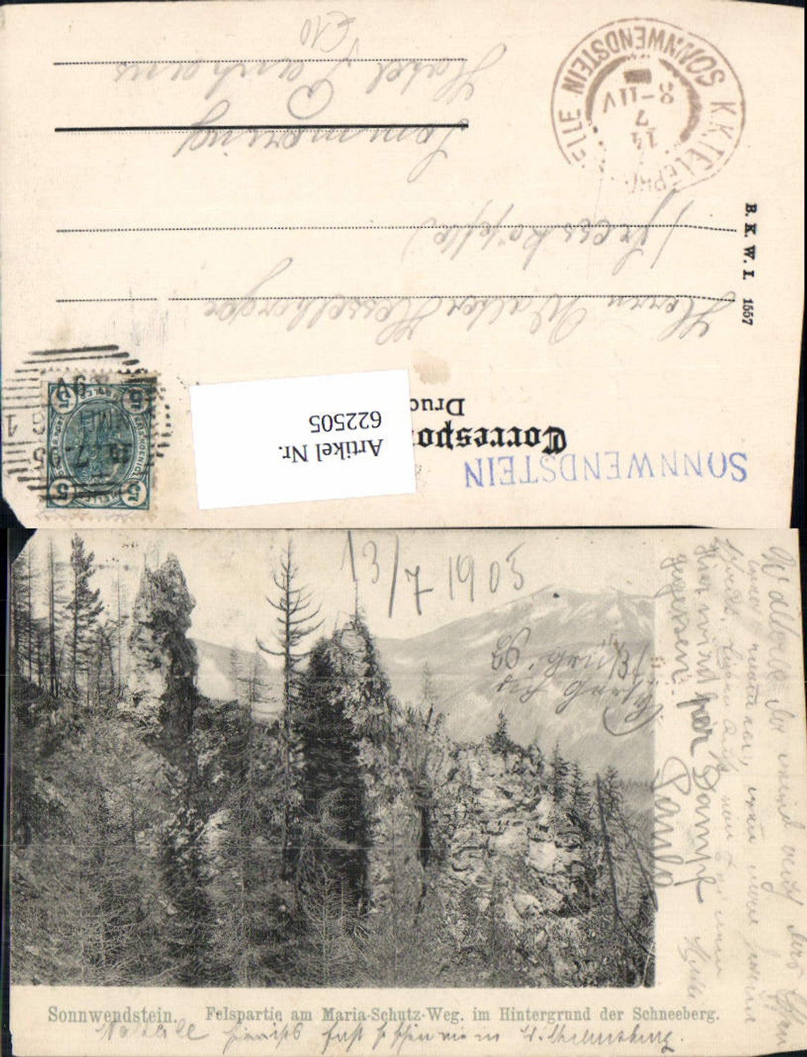622505,Sonnwendstein Felspartie a. Maria-Schutz-Weg m. Schneeberg Maria Schutz Schottwien pub B.K.W.I. 1557
