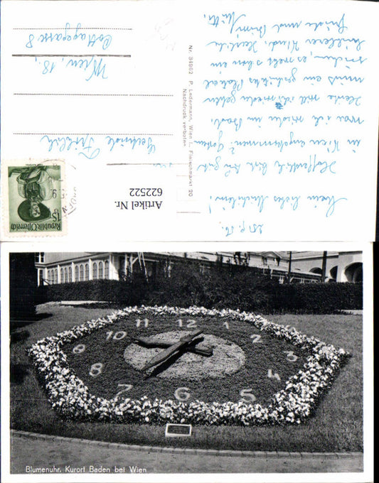 622522,Foto Ak Baden b. Wien Blumenuhr Blumen