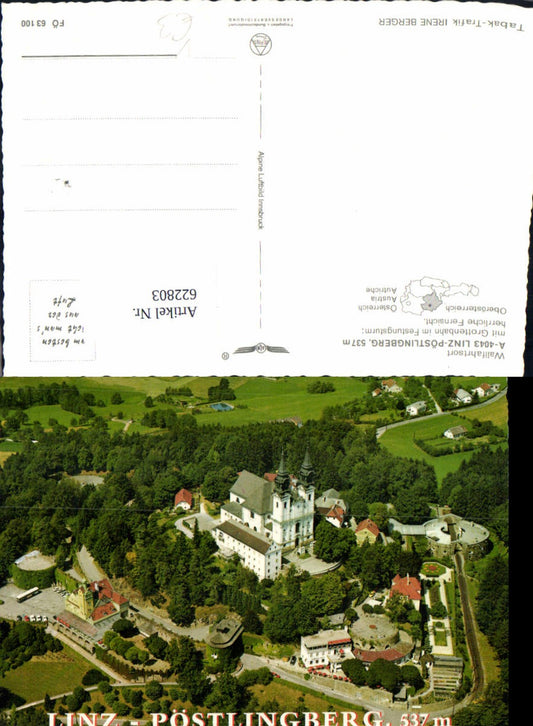 622803,Linz a. d. Donau Wallfahrtsort Pöstlingberg Grottenbahn m. Festungsturm pub Alpine Luftbild FÖ 63100