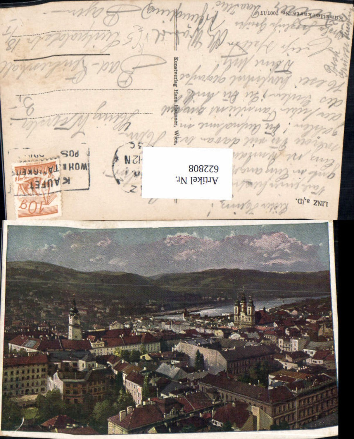 622808,Künstler Ak Linz a. d. Donau Ansicht pub Hans Hausner 7007/17