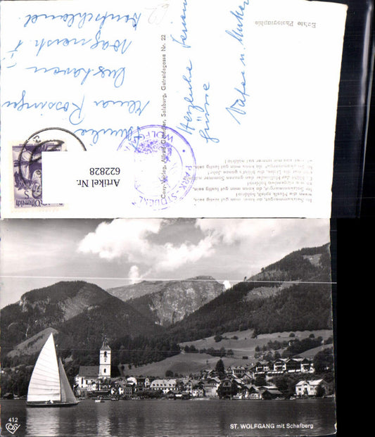 622828,Foto Ak Sankt Wolfgang im Salzkammergut m. Schafberg Segelboot