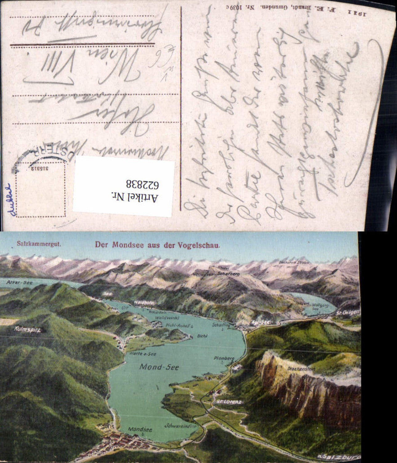 622838,Mondsee Vogelschau Mondsee Gemeinde Mondsee pub F. E. Brandt 1039c