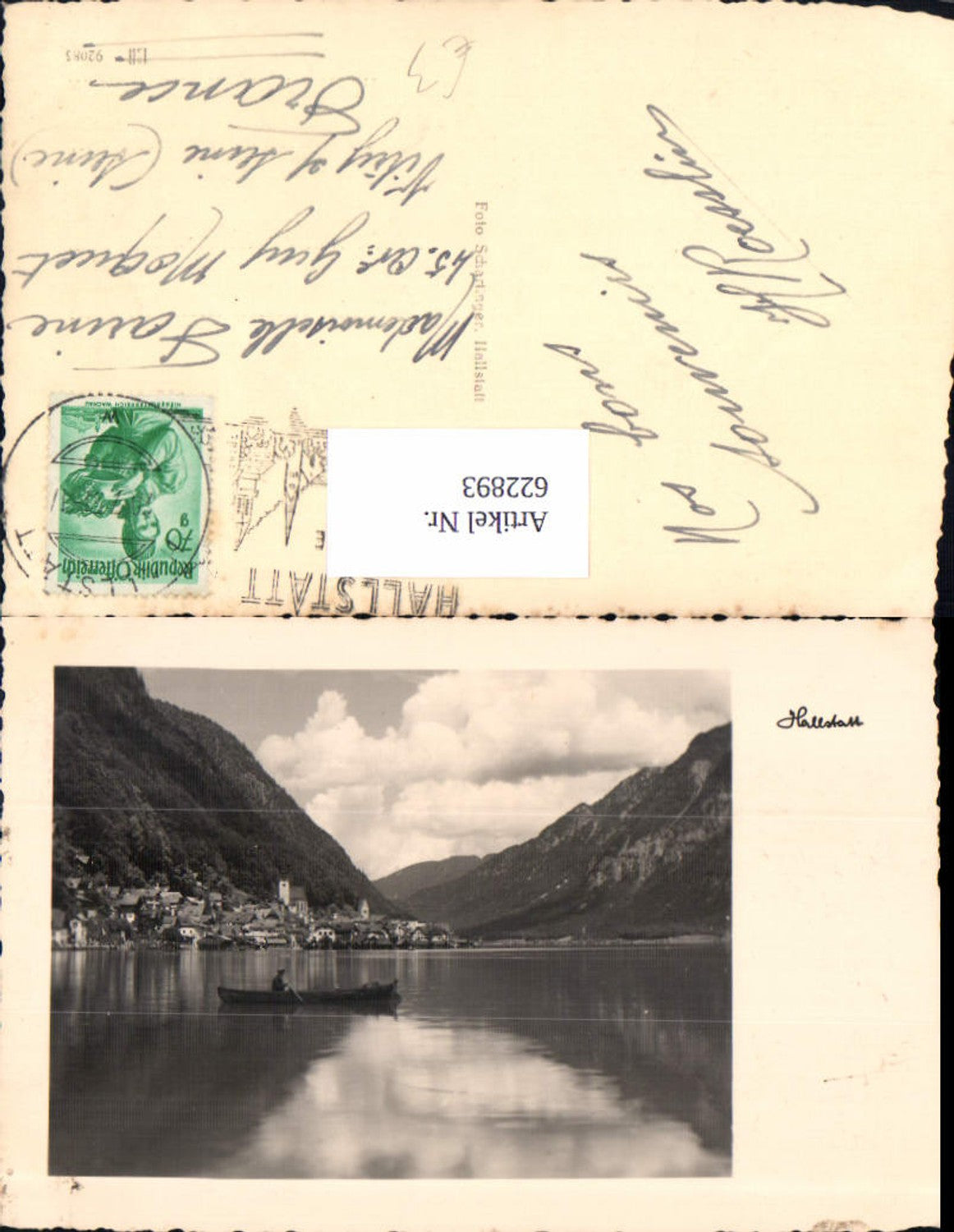 622893,Foto Ak Hallstatt Mann i. Ruderboot Boot