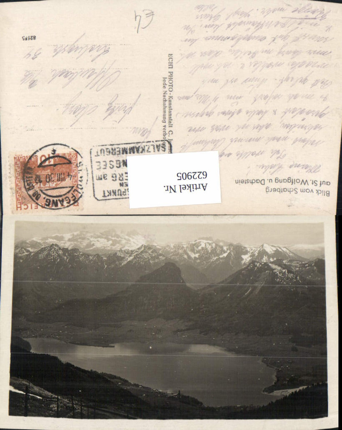 622905,Foto Ak Blick v. Schafberg auf St Wolfgang i. Salzkammergut u. Dachstein