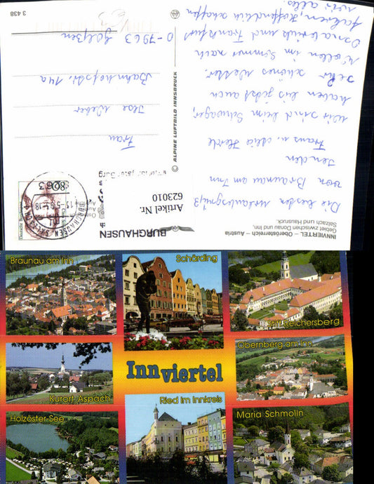 623010,Mehrbild Ak Innviertel Schärding Braunau a. Inn Obernberg a. Inn pub Alpine Luftbild 3438