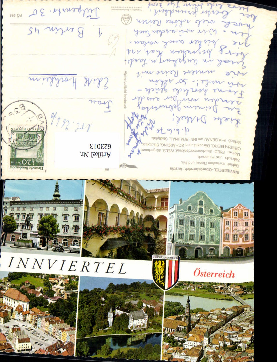 623013, Multi-image Ak Innviertel Ried im Innkreis Wels Schärding Obernberg Hagenau Castle pub Alpine aerial photograph FÖ 255